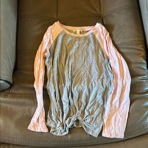 Pink and Gray Long Sleeve Tee with Ruched Detail